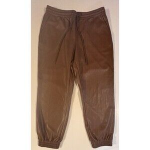 A New Day Women’s Faux Leather Joggers Size Medium  Pull On Drawstring Brown